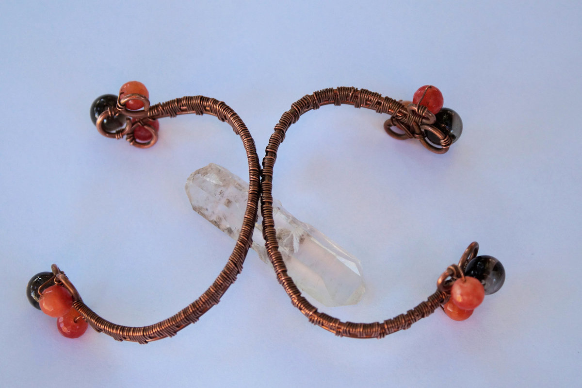 Smokey quartz, red agate, copper cuff